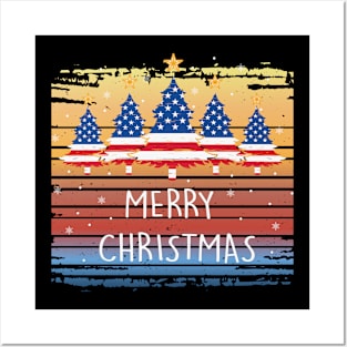 American Flag Christmas Lights Xmas Snowflakes Posters and Art